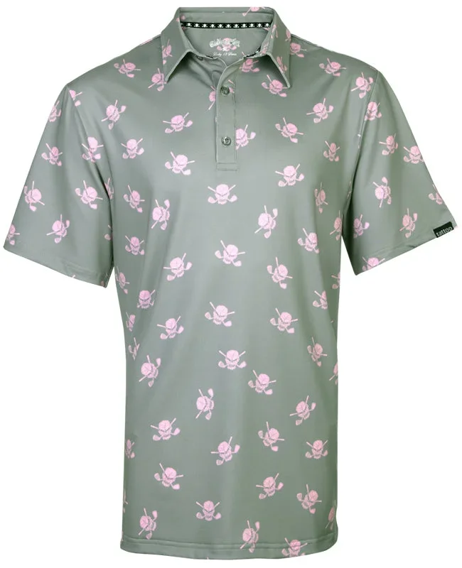Tattoo Golf: Men’s Lucky 13 Cool-Stretch Golf Shirt – Grey/Pink