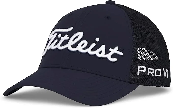 Titleist Golf Tour Performance Mesh Hat 2025 Navy White Adjustable Closure