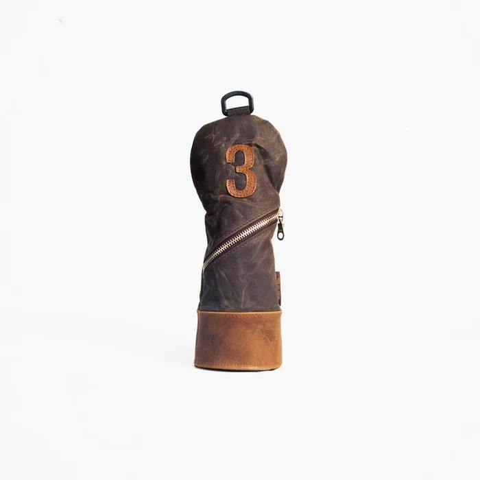Waxed Canvas golf Headcover in Bourbon brown 3 fairway wood