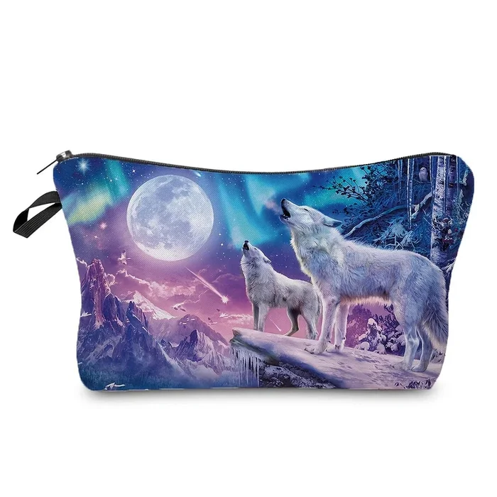 Wolf Pattern Zipper Storage Bag, Versatile Carry-On Pouch, Lightweight Coin Purse