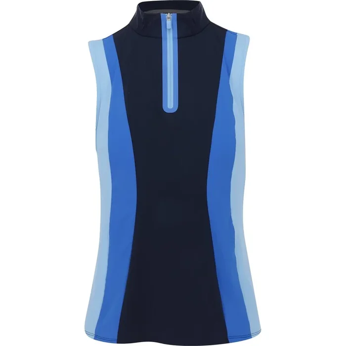 Women’s Color Block Silky Tech Nylon Sleeveless 1/4 Zip Mock Neck Polo