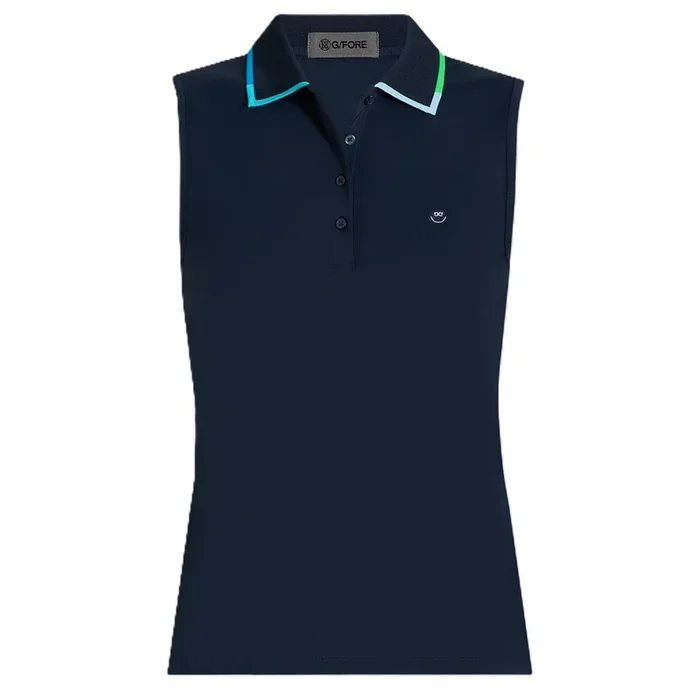Women’s Contrast Collar Silky Tech Nylon Sleeveless Polo
