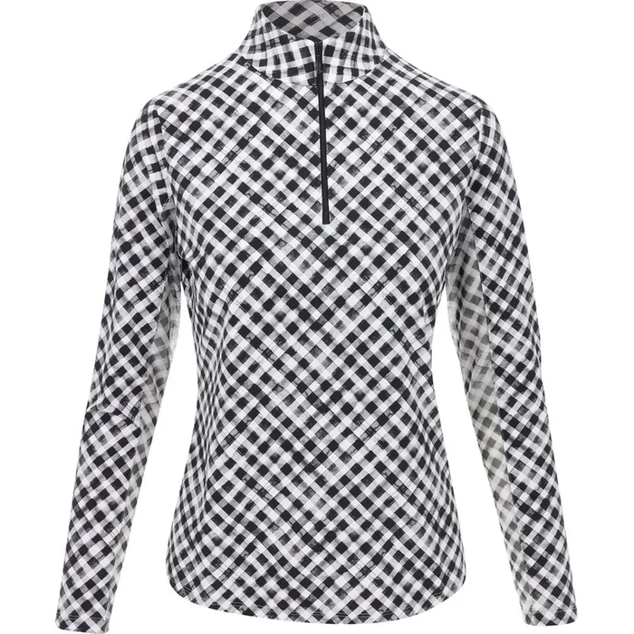 Women’s Long Sleeve Mock Neck Top – Gingham Check Print
