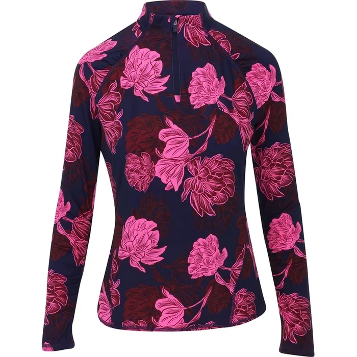 Women’s Stamped Floral Tech Jersey Ruched 1/4 Zip Pullover