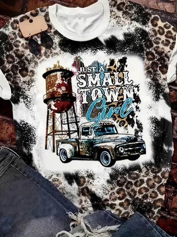 Women’s Leopard Print Crew Neck T-Shirt, Casual Short Sleeve T-Shirt, Casual Every Day Tops, Women’s Clothing