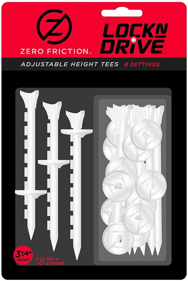 Zero Friction Lock N Drive 3-Prong Golf Tees (3-1/4 Inch, White, Pack Of 18)
